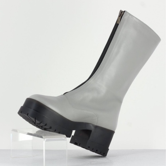 CLERGERIE Wallie Leather Mid-Calf Zipper Boots in Gray Size FR 39.5 / US 9 - Picture 5 of 7